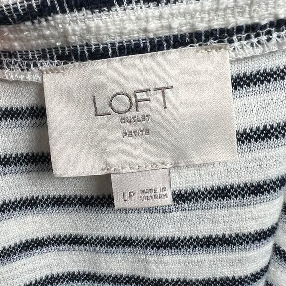 LOFT Outlet Striped Textured Blazer Cardigan Open Front Nautical Navy White LP - Picture 5 of 7